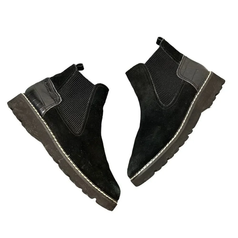 Donald Pliner Womens Carsyncs Black Ankle Boots Leather Suede 5 Block Heel Sole